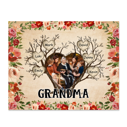 Personalised Family Tree Photo Frame - Custom 6 Names & Text Frame for Grandparents | Jessmade