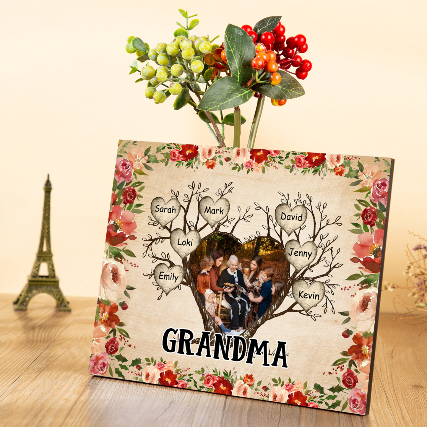 Personalised Family Tree Photo Frame - Custom 7 Names & Text Frame for Grandparents | Jessmade