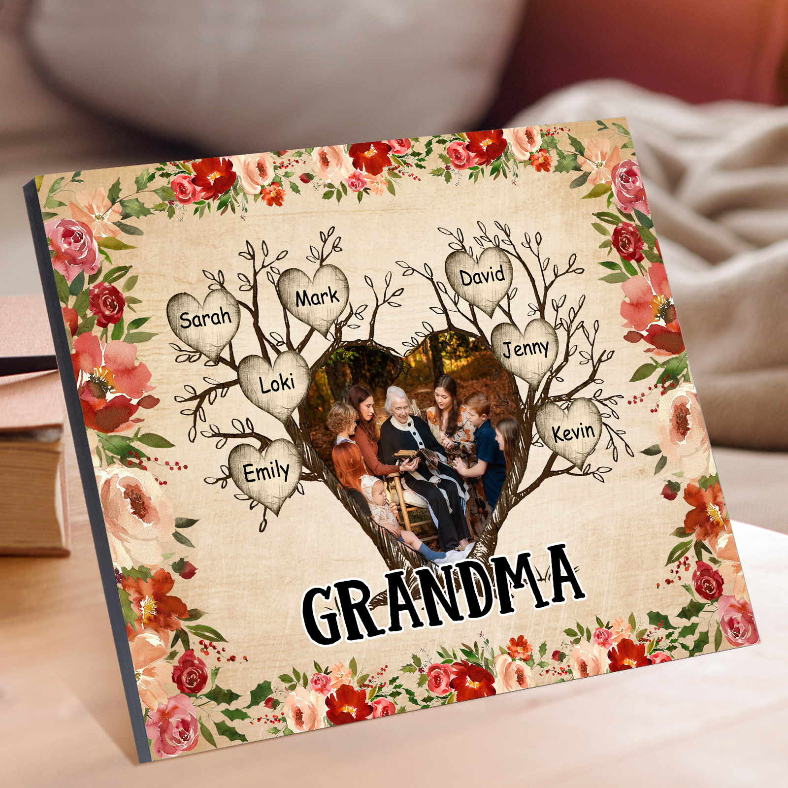 Personalised Family Tree Photo Frame - Custom 7 Names & Text Frame for Grandparents | Jessmade