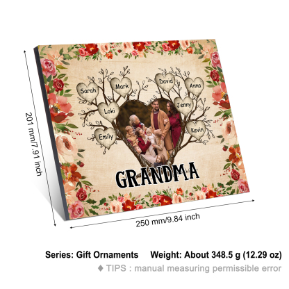 Personalised Family Tree Photo Frame - Custom 8 Names & Text Frame for Grandparents | Jessmade