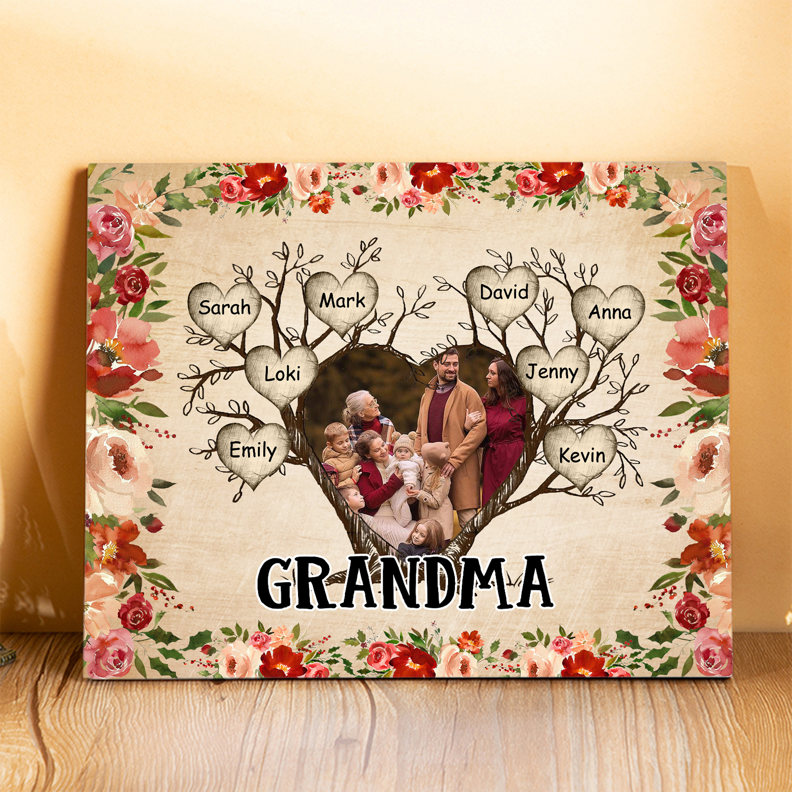 Personalised Family Tree Photo Frame - Custom 8 Names & Text Frame for Grandparents | Jessmade