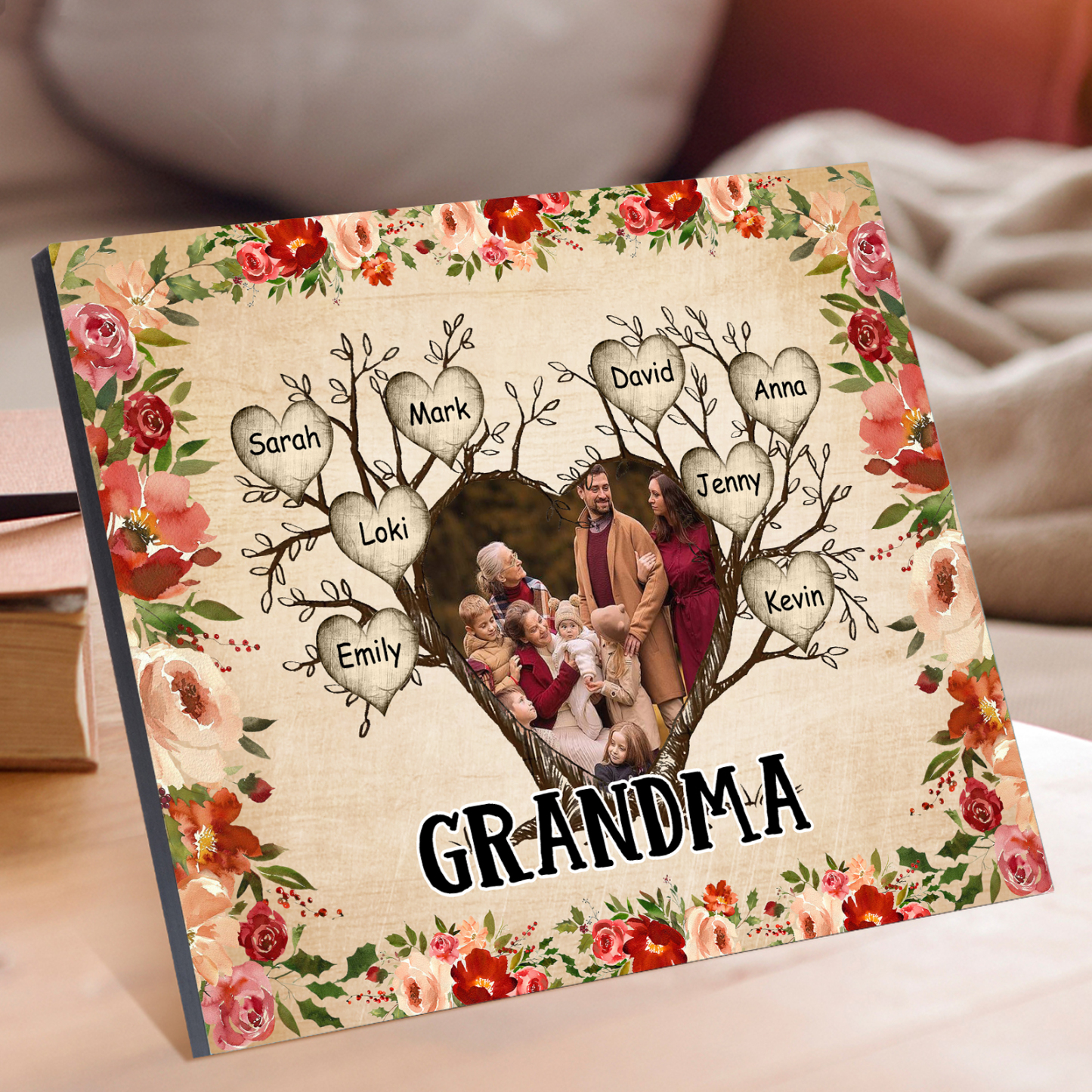 Personalised Family Tree Photo Frame - Custom 8 Names & Text Frame for Grandparents | Jessmade