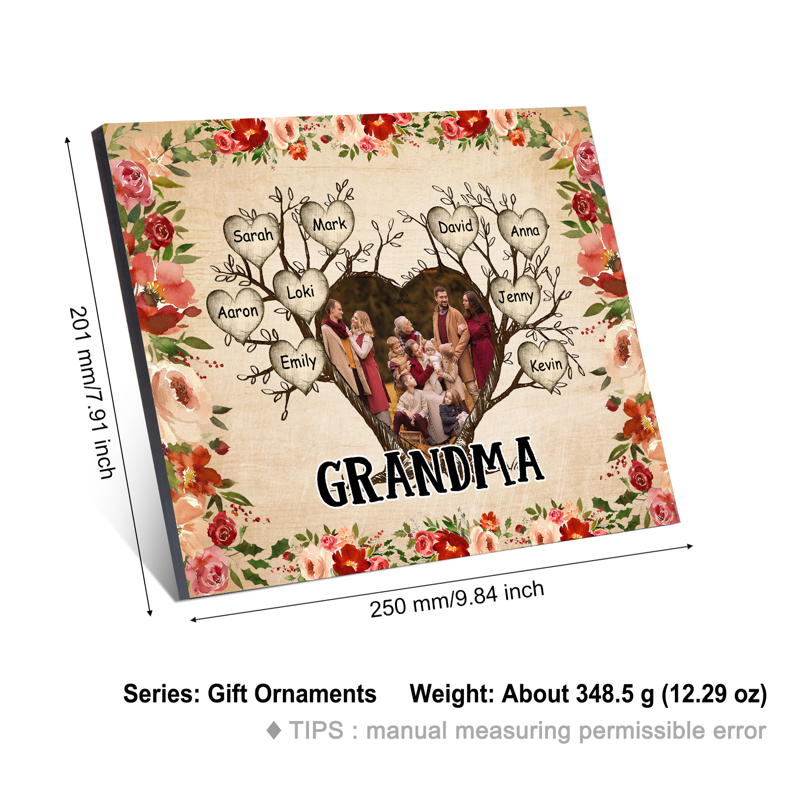 Personalised Family Tree Photo Frame - Custom 9 Names & Text Frame for Grandparents | Jessmade