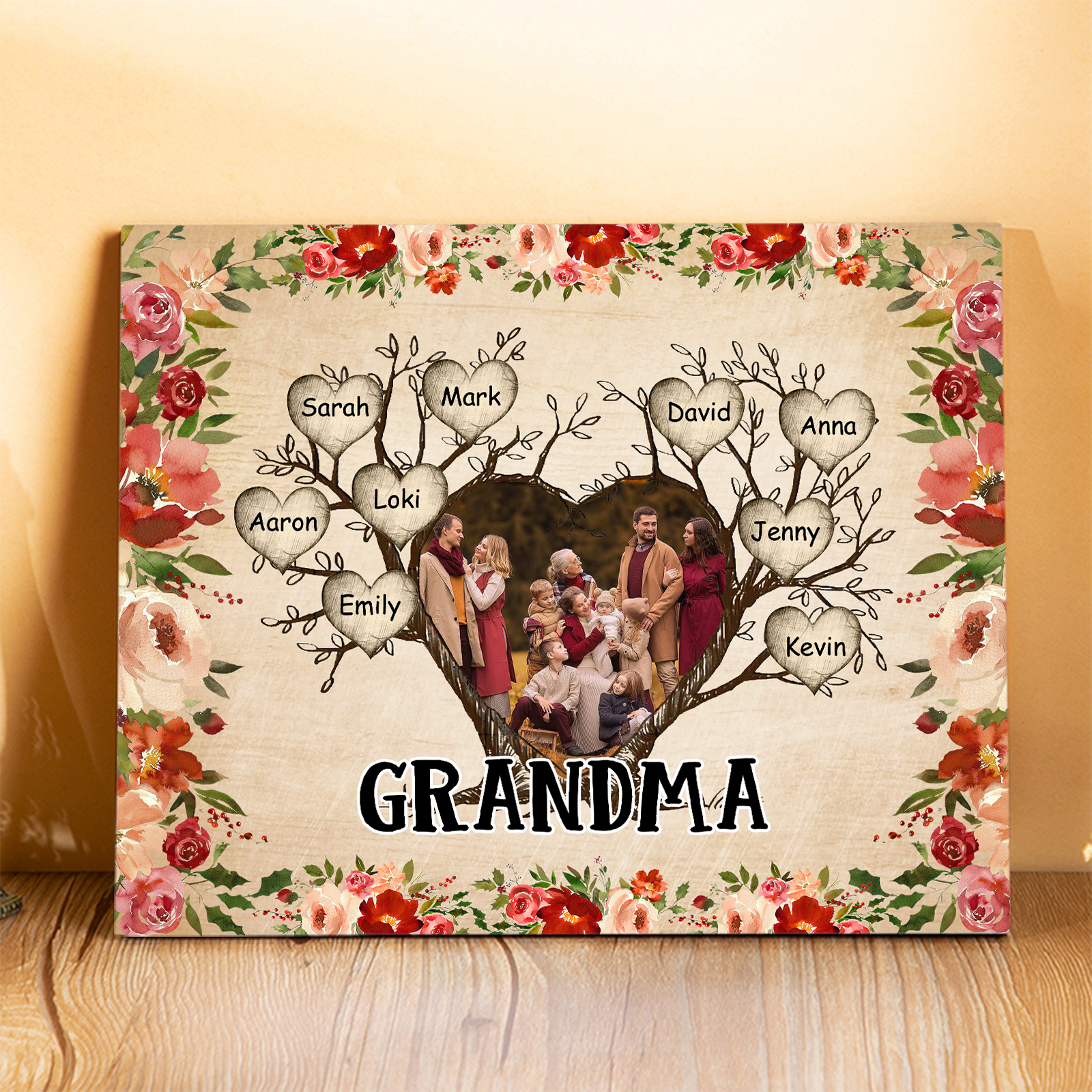 Personalised Family Tree Photo Frame - Custom 9 Names & Text Frame for Grandparents | Jessmade