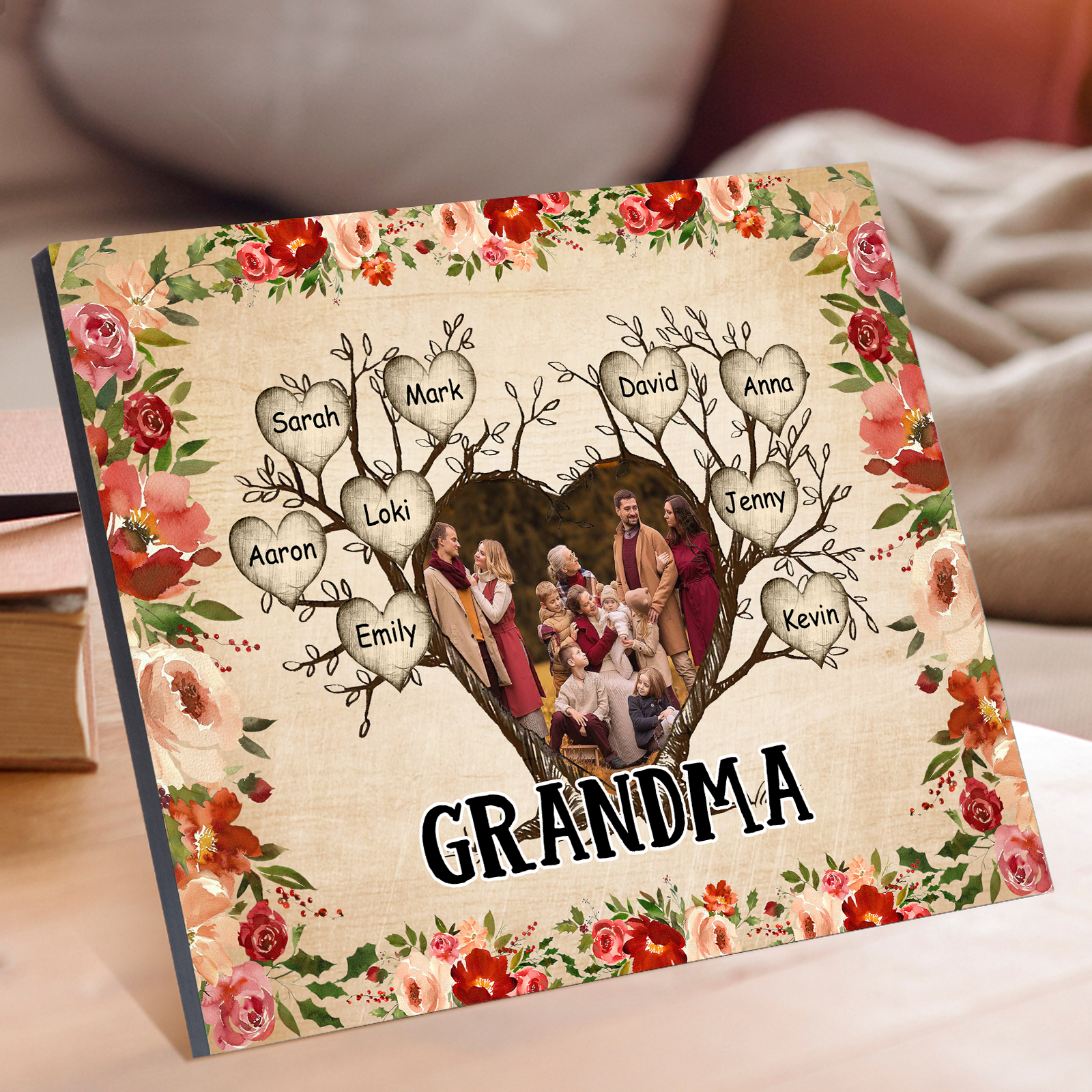 Personalised Family Tree Photo Frame - Custom 9 Names & Text Frame for Grandparents | Jessmade