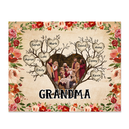Personalised Family Tree Photo Frame - Custom 9 Names & Text Frame for Grandparents | Jessmade