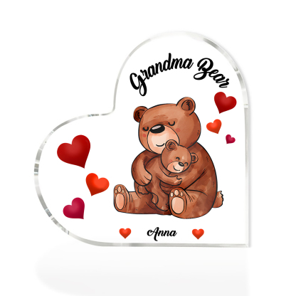 Personalised Heart-Shaped Acrylic Plaque with Bear Design - Customizable with 1 Name and Text For Nan | Jessmade