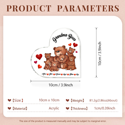 Personalised Heart-Shaped Acrylic Plaque Customizable with 6 Names and Text with Bear Design -  For Nan | Jessmade