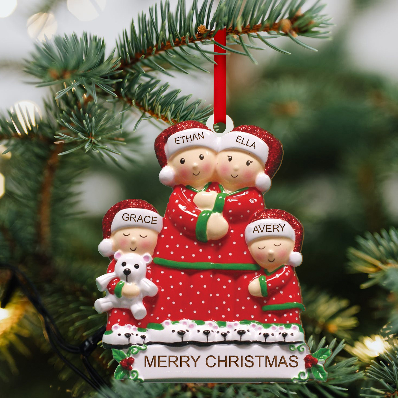 Personalised Christmas Family Ornament – Custom 4 Names & Text, Wooden Decoration Christmas Gift for Family | Jessemade