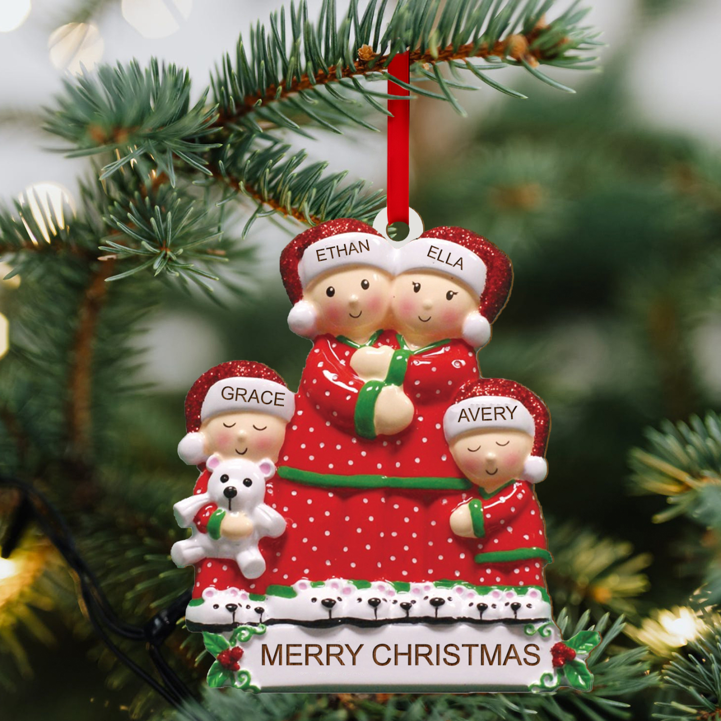 Personalised Christmas Family Ornament – Custom 4 Names & Text, Wooden Decoration Christmas Gift for Family | Jessemade