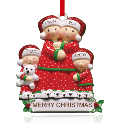 Personalised Christmas Family Ornament – Custom 4 Names & Text, Wooden Decoration Christmas Gift for Family | Jessemade
