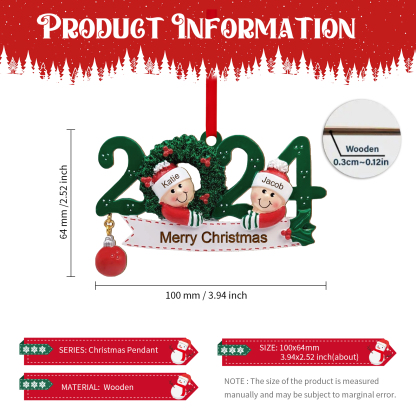 Personalized Christmas Ornament – Custom 2 Names & 1 Text, Wooden Hanging Decoration for Family | Jessemade