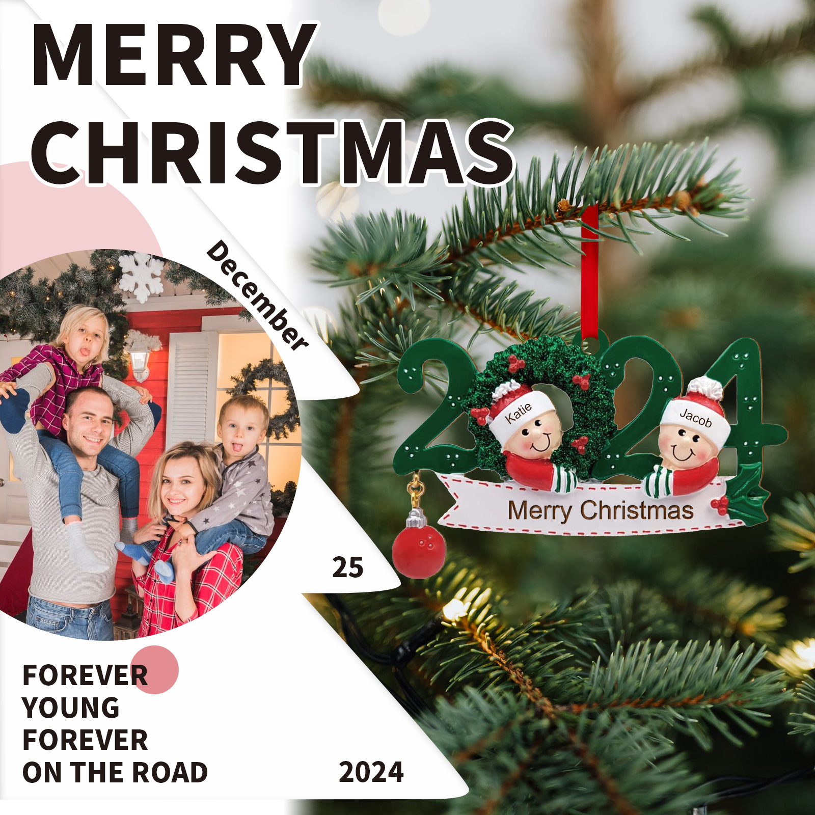 Personalized Christmas Ornament – Custom 2 Names & 1 Text, Wooden Hanging Decoration for Family | Jessemade