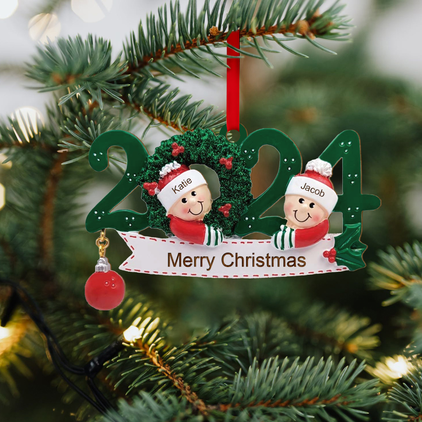 Personalized Christmas Ornament – Custom 2 Names & 1 Text, Wooden Hanging Decoration for Family | Jessemade