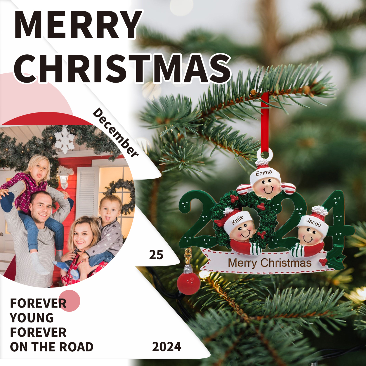 Personalized Christmas Ornament – Custom 3 Names & 1 Text, Wooden Hanging Decoration for Family | Jessemade