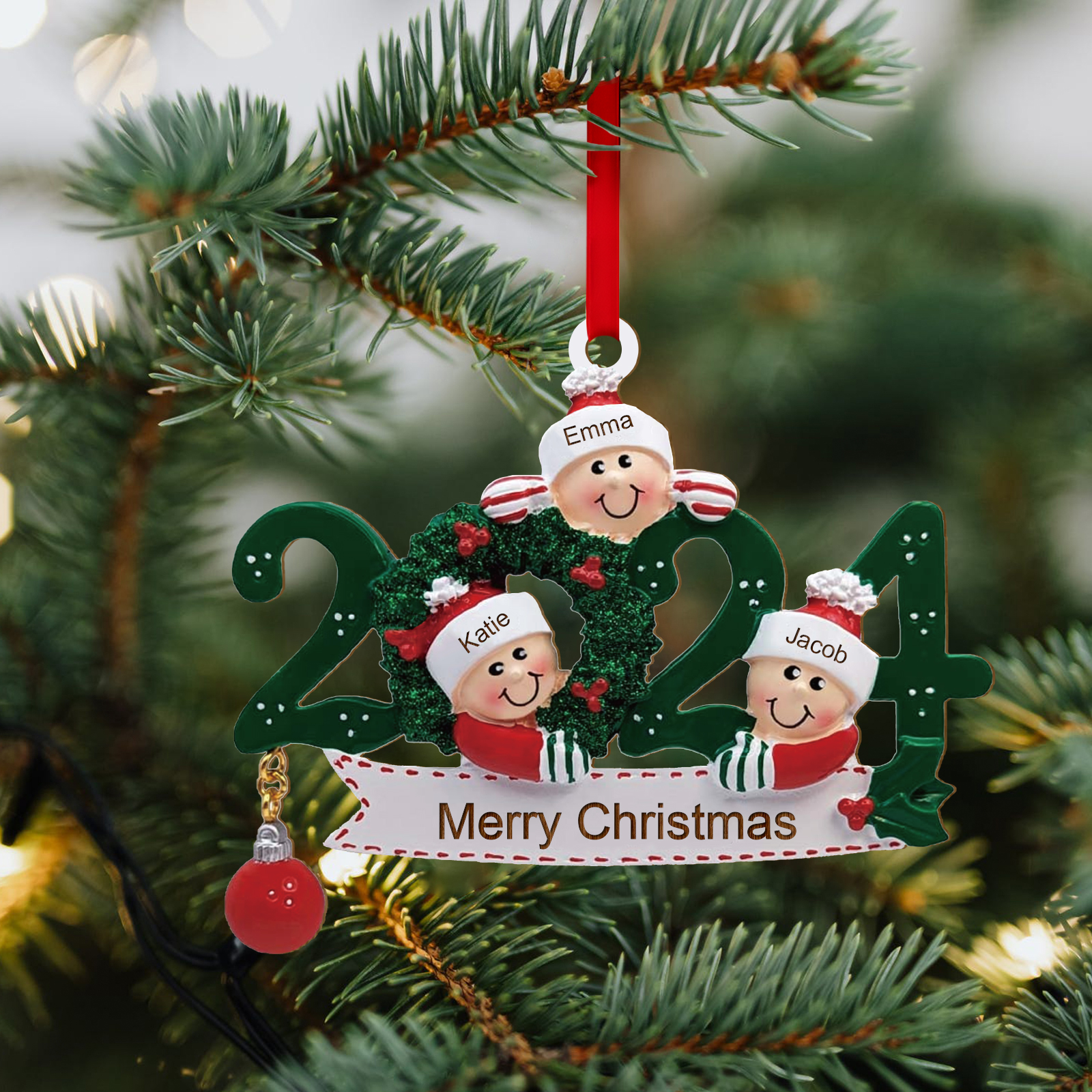 Personalized Christmas Ornament – Custom 3 Names & 1 Text, Wooden Hanging Decoration for Family | Jessemade