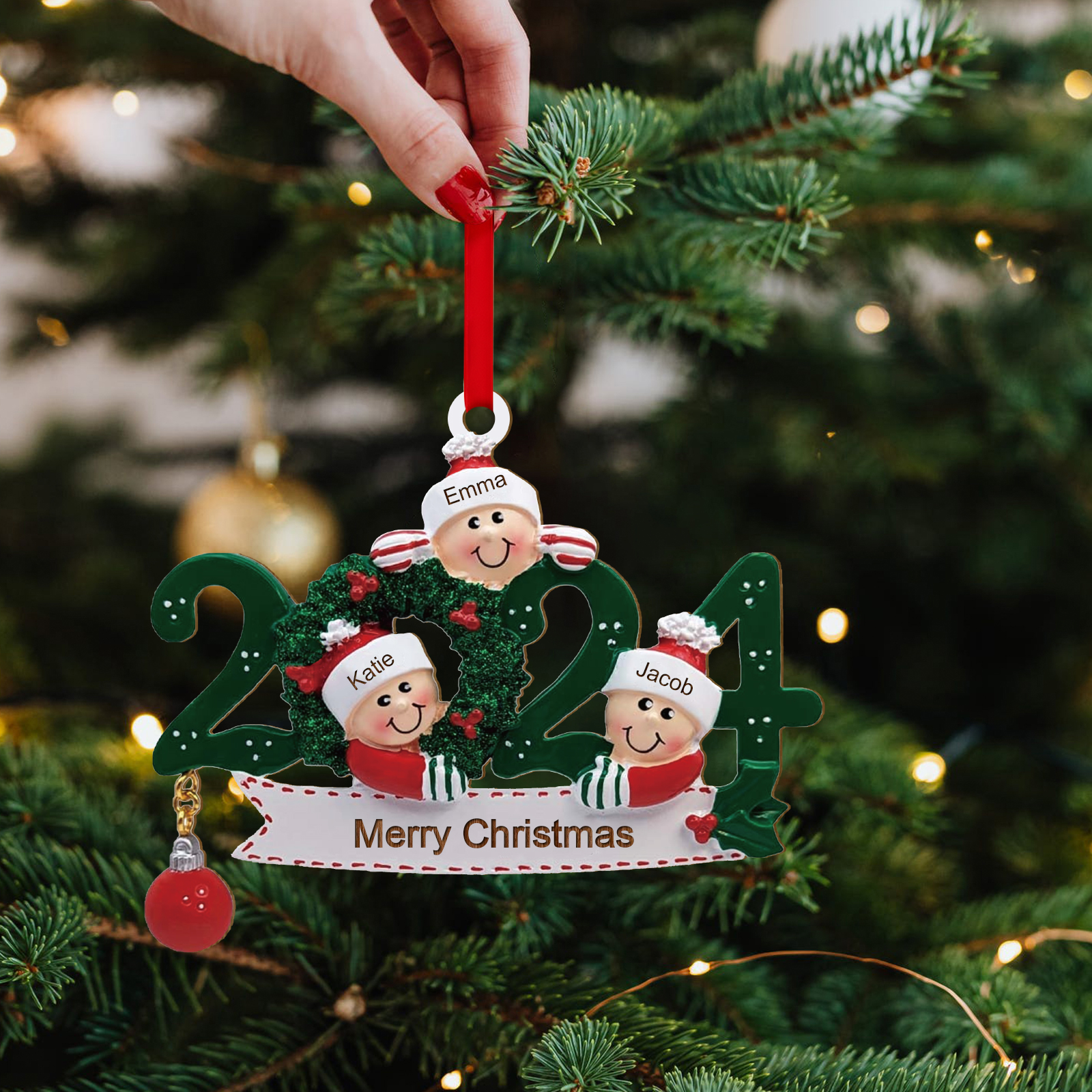 Personalized Christmas Ornament – Custom 3 Names & 1 Text, Wooden Hanging Decoration for Family | Jessemade