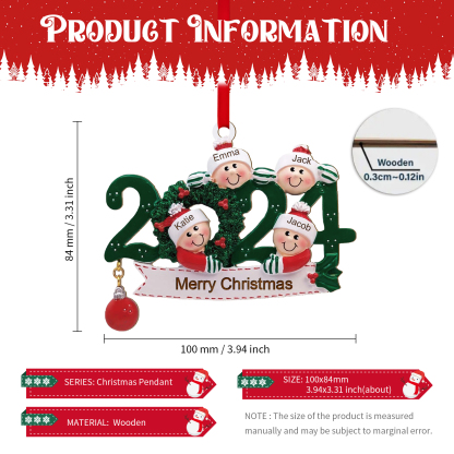 Personalized Christmas Ornament – Custom 4 Names & 1 Text, Wooden Hanging Decoration for Family | Jessemade