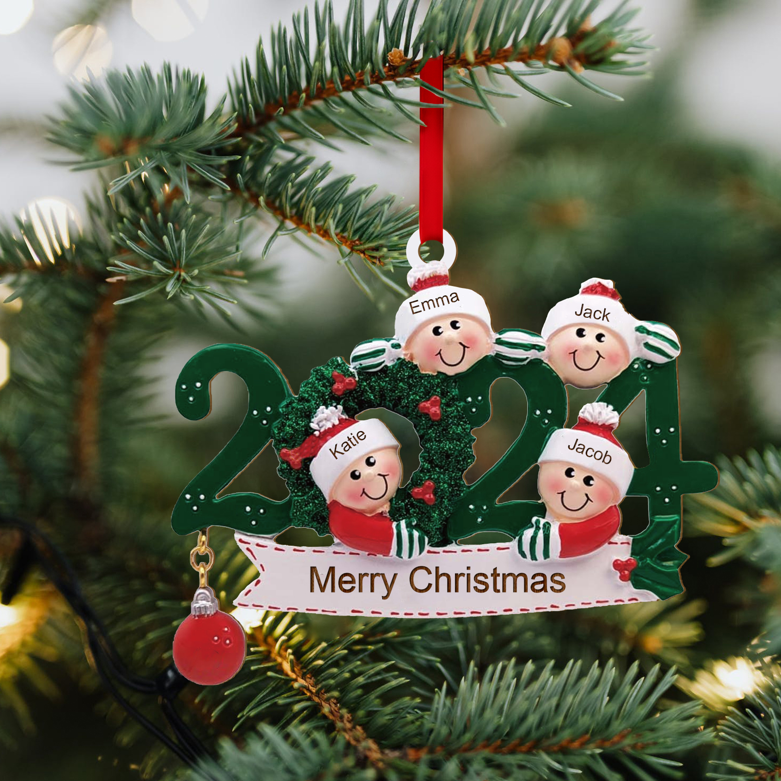 Personalized Christmas Ornament – Custom 4 Names & 1 Text, Wooden Hanging Decoration for Family | Jessemade