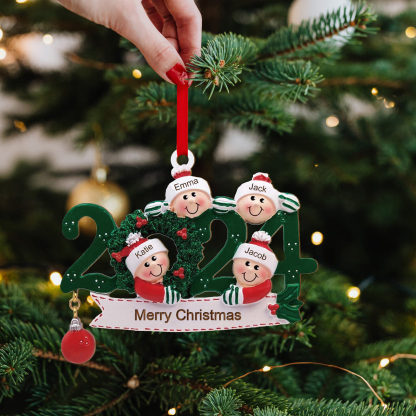 Personalized Christmas Ornament – Custom 4 Names & 1 Text, Wooden Hanging Decoration for Family | Jessemade