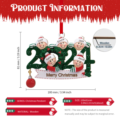 Personalized Christmas Ornament – Custom 5 Names & 1 Text, Wooden Hanging Decoration for Family | Jessemade