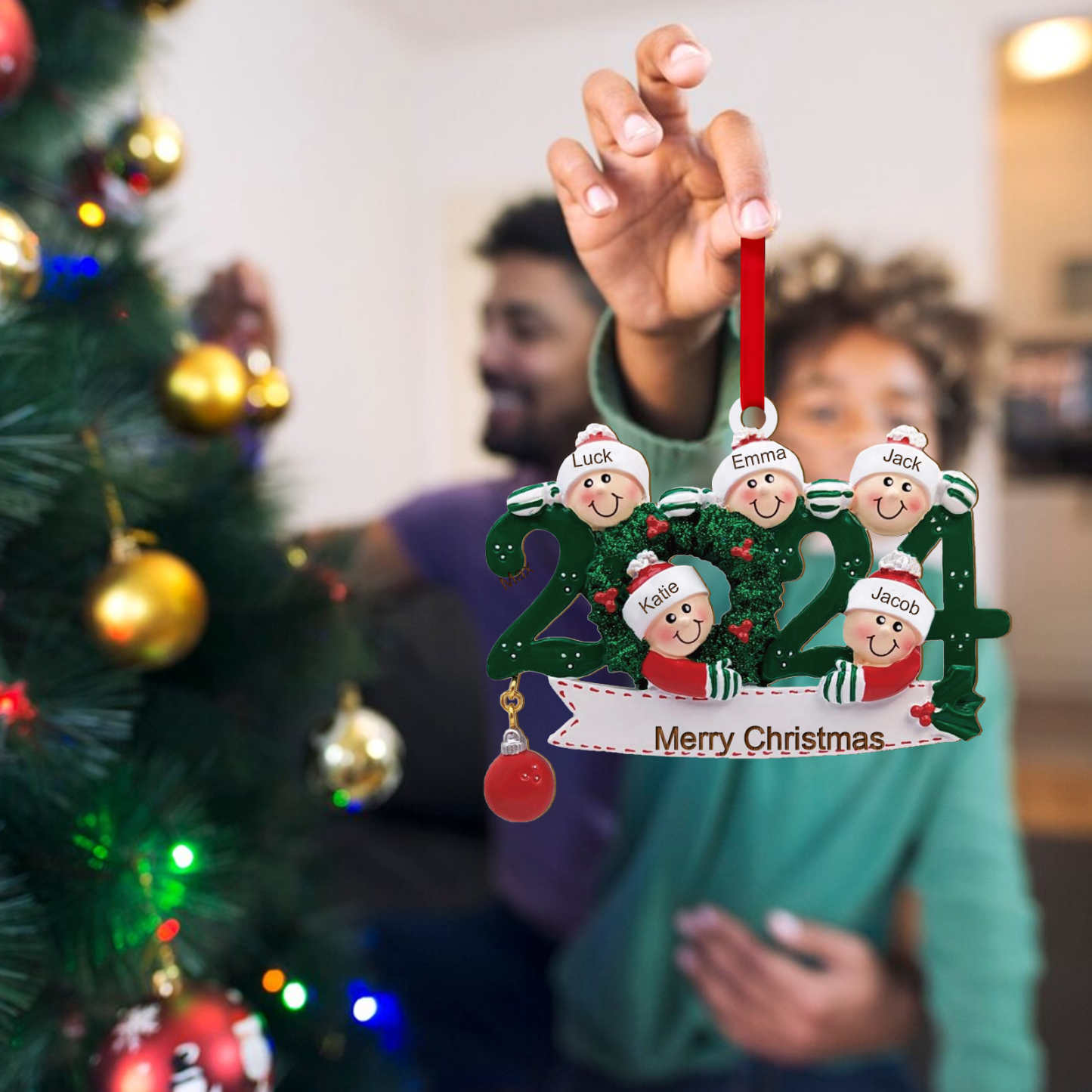 Personalized Christmas Ornament – Custom 5 Names & 1 Text, Wooden Hanging Decoration for Family | Jessemade