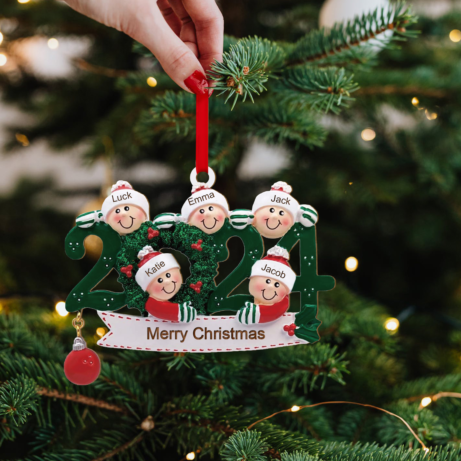 Personalized Christmas Ornament – Custom 5 Names & 1 Text, Wooden Hanging Decoration for Family | Jessemade