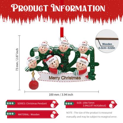 Personalized Christmas Ornament – Custom 6 Names & 1 Text, Wooden Hanging Decoration for Family | Jessemade