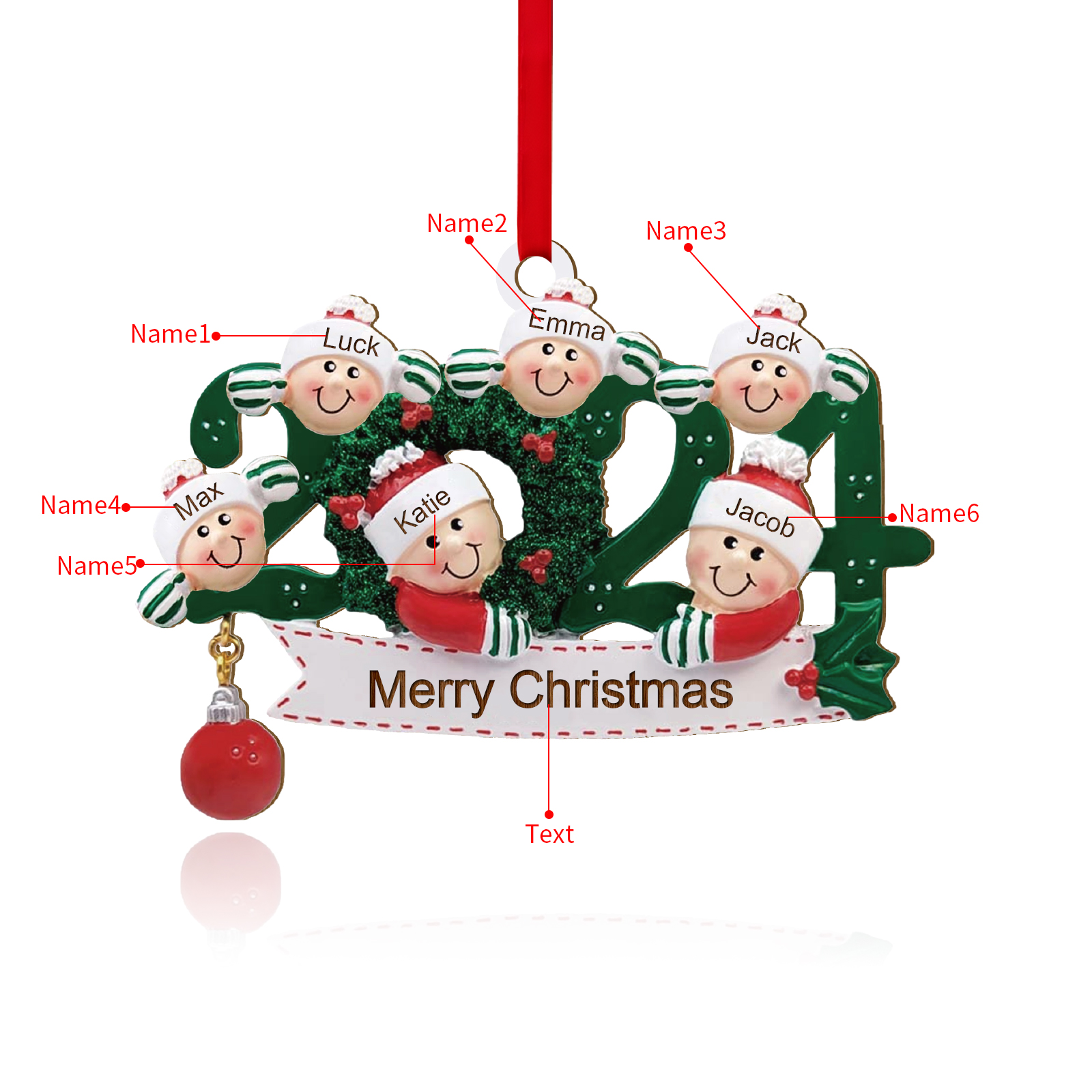 Personalized Christmas Ornament – Custom 6 Names & 1 Text, Wooden Hanging Decoration for Family | Jessemade