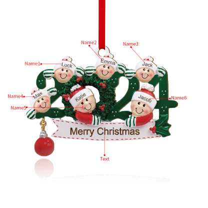 Personalized Christmas Ornament – Custom 6 Names & 1 Text, Wooden Hanging Decoration for Family | Jessemade