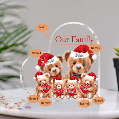 Personalised Acrylic Family Heart Decoration - Custom 3–10 Names & 1 Text Teddy Bear Design Gifts for Family | Jessmade