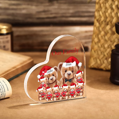 Personalised Acrylic Family Heart Decoration - Custom 3–10 Names & 1 Text Teddy Bear Design Gifts for Family | Jessmade