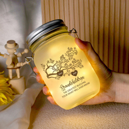 Personalized Family Tree Luminous Wishing Bottle Custom "Grandchildren" Mason Jar Light for Family | Jessmade