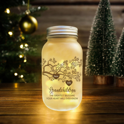 Personalized Family Tree Luminous Wishing Bottle Custom "Grandchildren" Mason Jar Light for Family | Jessmade