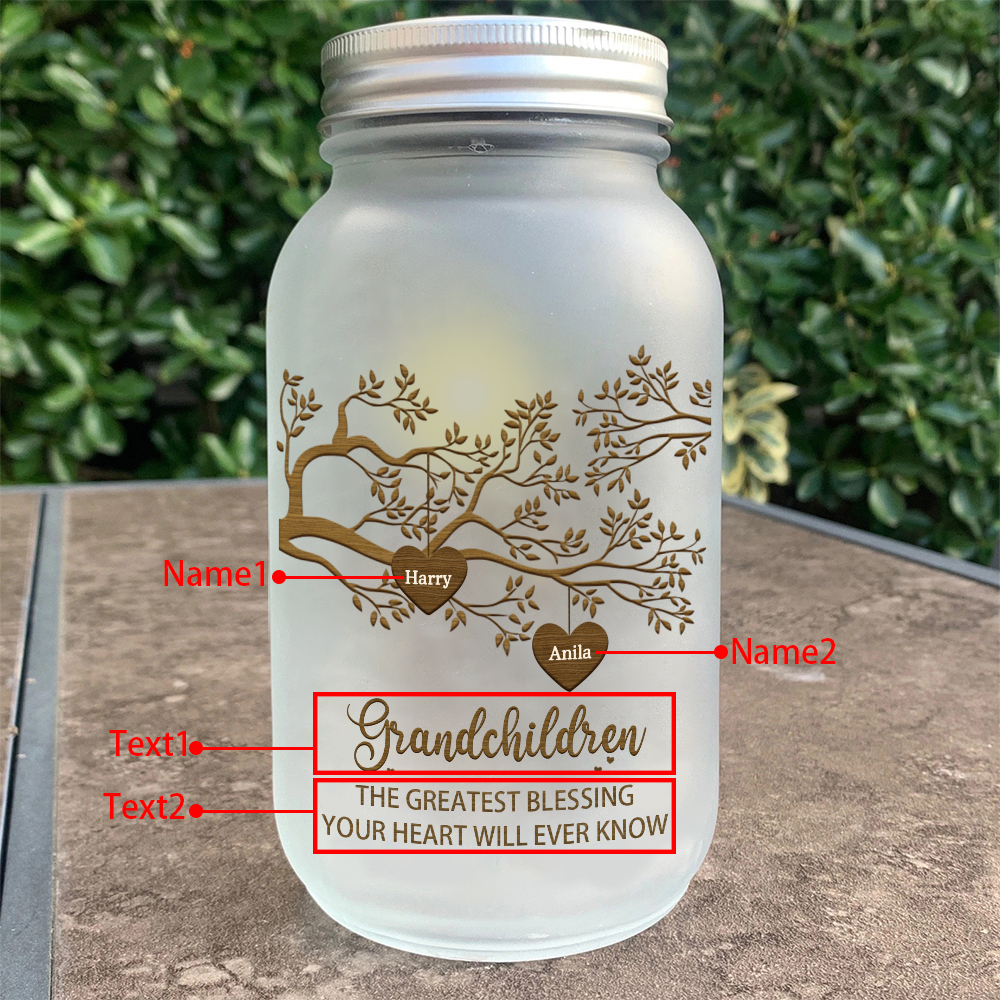 Personalized Family Tree Luminous Wishing Bottle Custom "Grandchildren" Mason Jar Light for Family | Jessmade