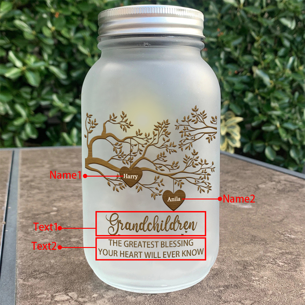 Personalized Family Tree Luminous Wishing Bottle Custom "Grandchildren" Mason Jar Light for Family | Jessmade