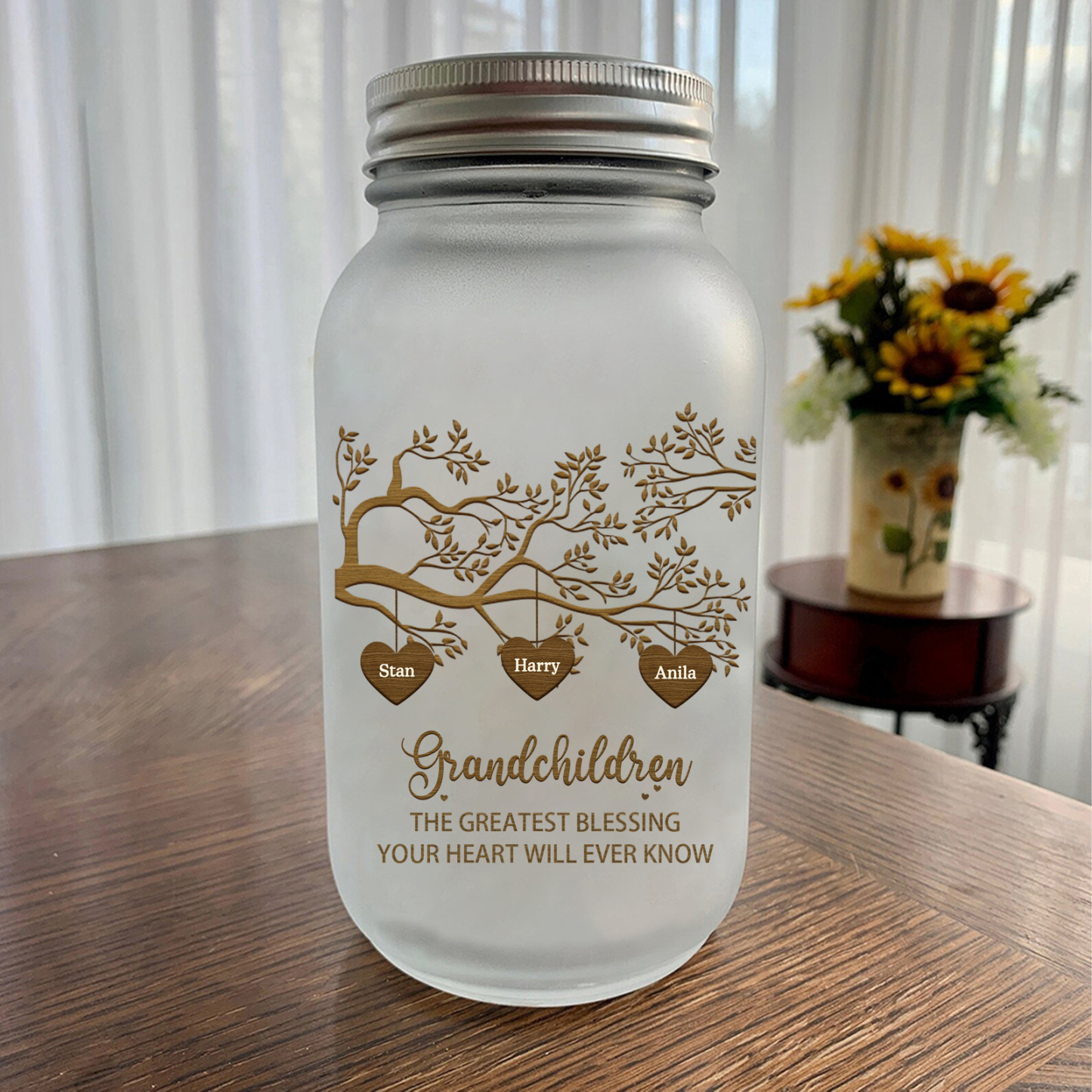 Personalized Family Tree Luminous Wishing Bottle Custom "Grandchildren" Mason Jar Light for Family | Jessmade