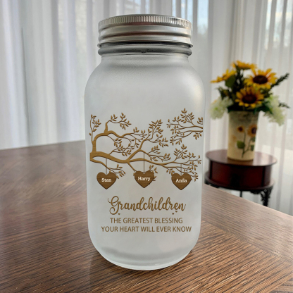 Personalized Family Tree Luminous Wishing Bottle Custom "Grandchildren" Mason Jar Light for Family | Jessmade