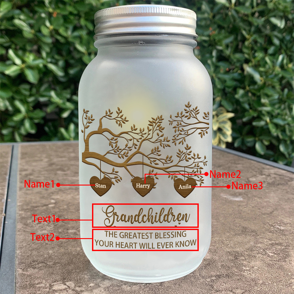 Personalized Family Tree Luminous Wishing Bottle Custom "Grandchildren" Mason Jar Light for Family | Jessmade