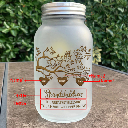 Personalized Family Tree Luminous Wishing Bottle Custom "Grandchildren" Mason Jar Light for Family | Jessmade