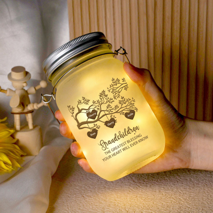 Personalized Family Tree Luminous Wishing Bottle Custom "Grandchildren" Mason Jar Light for Family | Jessmade