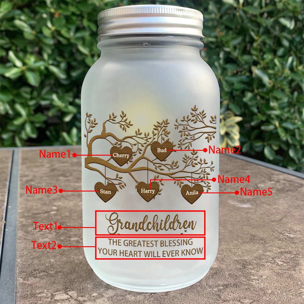 Personalized Family Tree Luminous Wishing Bottle Custom "Grandchildren" Mason Jar Light for Family | Jessmade