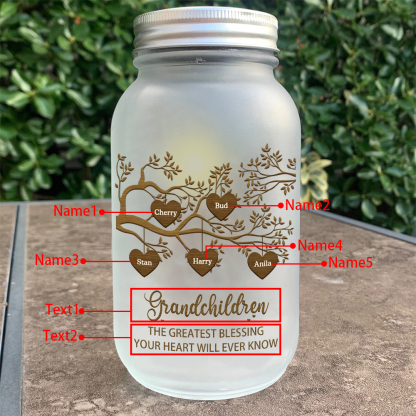 Personalized Family Tree Luminous Wishing Bottle Custom "Grandchildren" Mason Jar Light for Family | Jessmade