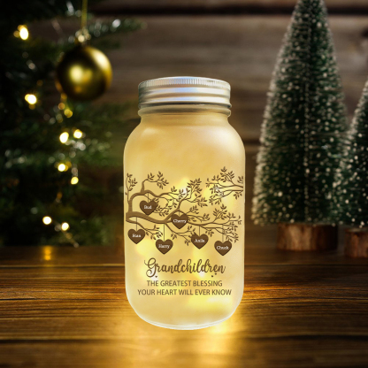 Personalized Family Tree Luminous Wishing Bottle Custom "Grandchildren" Mason Jar Light for Family | Jessmade