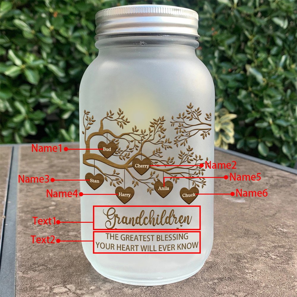 Personalized Family Tree Luminous Wishing Bottle Custom "Grandchildren" Mason Jar Light for Family | Jessmade