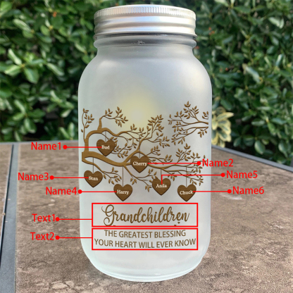 Personalized Family Tree Luminous Wishing Bottle Custom "Grandchildren" Mason Jar Light for Family | Jessmade