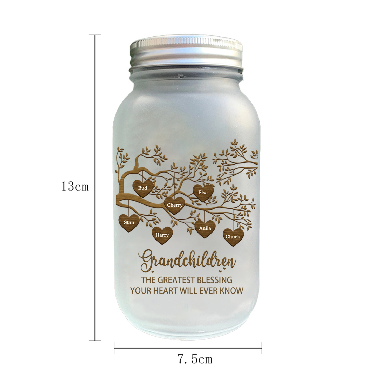 Personalized Family Tree Luminous Wishing Bottle Custom "Grandchildren" Mason Jar Light for Family | Jessmade