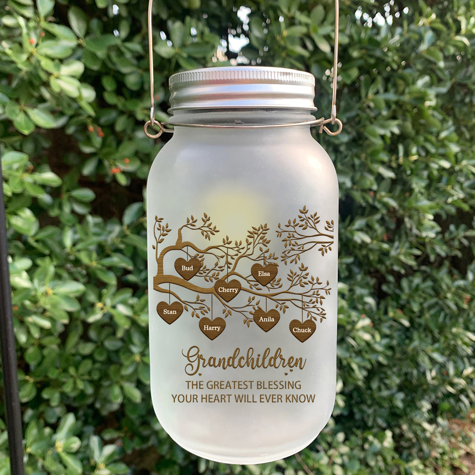 Personalized Family Tree Luminous Wishing Bottle Custom "Grandchildren" Mason Jar Light for Family | Jessmade