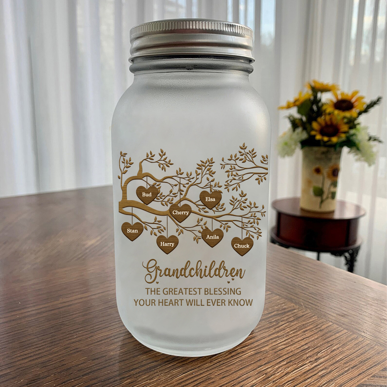 Personalized Family Tree Luminous Wishing Bottle Custom "Grandchildren" Mason Jar Light for Family | Jessmade