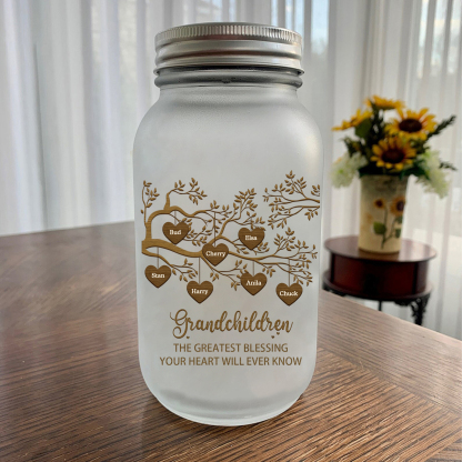 Personalized Family Tree Luminous Wishing Bottle Custom "Grandchildren" Mason Jar Light for Family | Jessmade